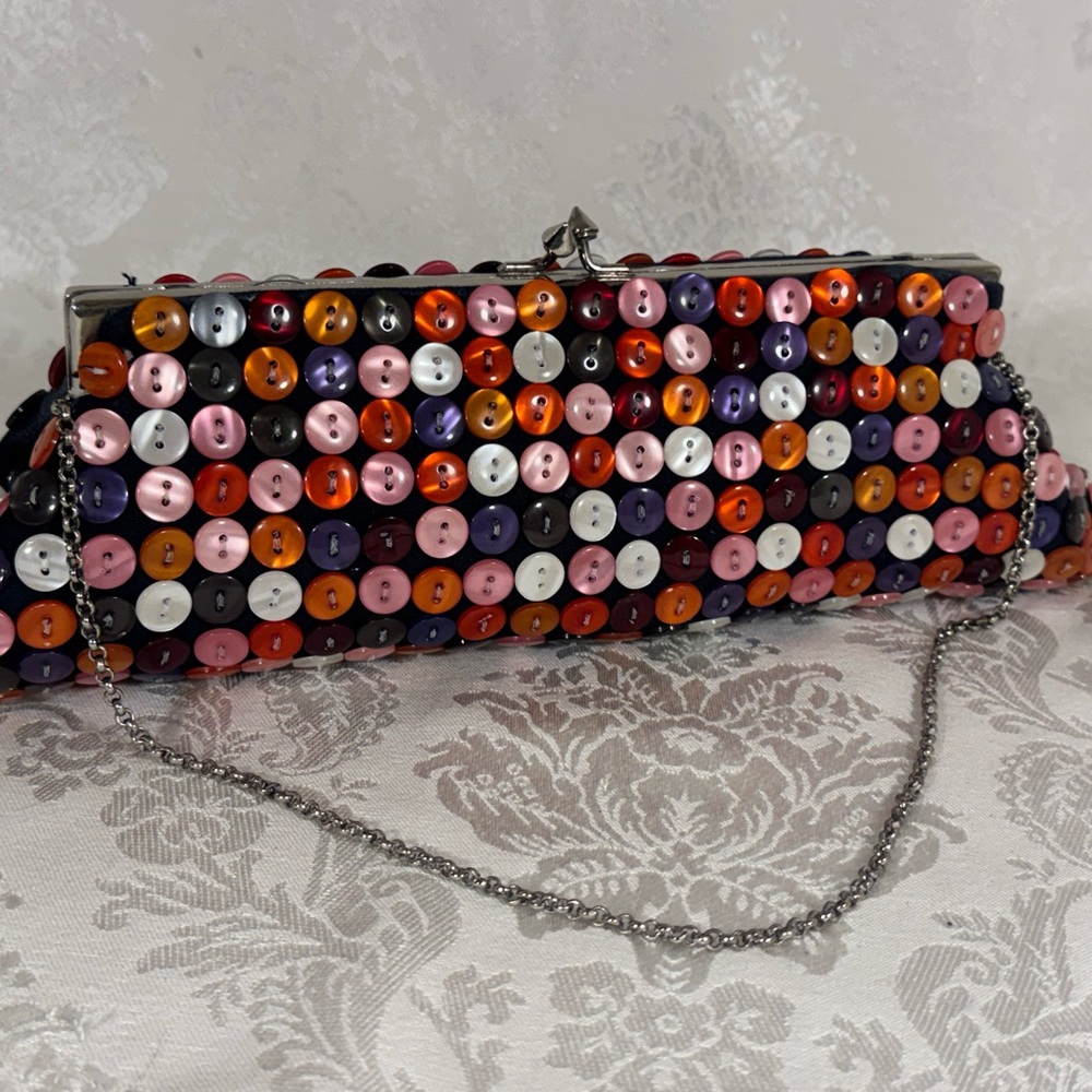 Multicolored button clutch purse